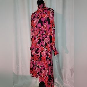 Nanette Lepore High Low Black Red Pink Floral  Dress